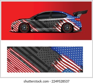 American flag Racing Car Wrap design. ready print eps format