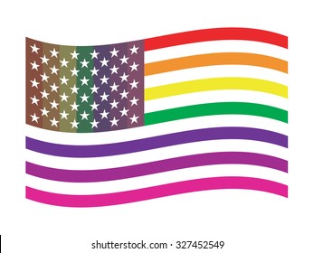 American flag with a rainbow