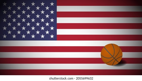 American flag with realistic basketball ball, vector