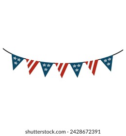 American Flag Red And Blue White Streamer Ribbon Bunting Vector Illustration