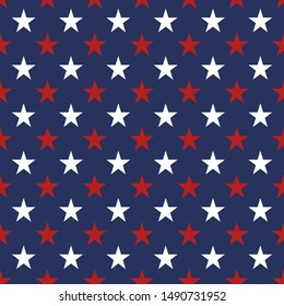 American Flag Red And White Stars Seamless Pattern Vector On Blue Background - Banner,background, Wallpaper Etc.