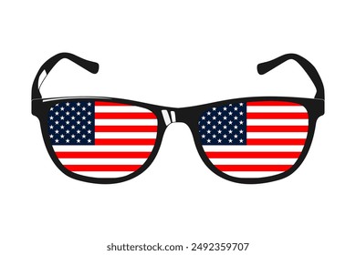 American flag reflected in glasses, isolated on white background