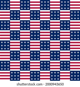 American flag related vector seamless pattern. High quality abstract texture with stars and stripes in white red and blue