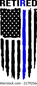 American Flag Retired Thin Blue Line, Blue Lives Matter, Police Veteran and Retired. svg