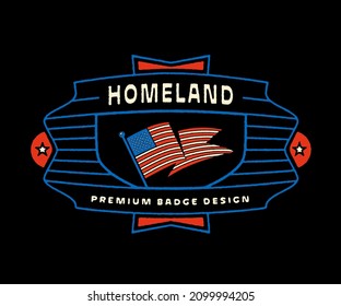 American Flag retro badge logo design. USA pathriotic emblem. Memorial Day Independence Veterans State Design Concept. Vintage Line Art. America National Flag