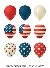 American flag retro colored balloons set