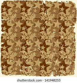 American flag. Retro seamless pattern on vintage old paper. Plus three objects  cracked surface.Grunge effects can be removed.  background.
