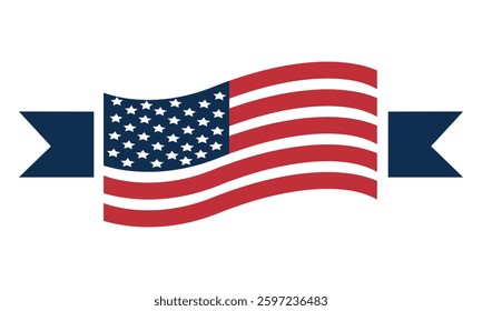 american flag ribbon banner, usa patriotic waving flag, stars and stripes vector clipart