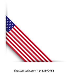 American flag ribbon corner border vector illustration for USA Independence Day 4th of July holiday sale banner, celebration poster. Vector backgound with american flag ribbon of red and white stripes