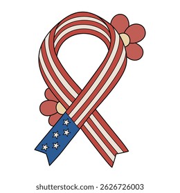 American flag ribbon and flower on white background