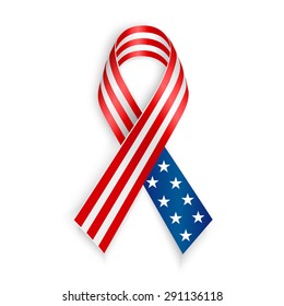 American Flag Ribbon. Patriotic, support symbol. Independence and memorial Day