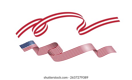American flag ribbon set for national celebrations, events, and greeting cards such as Independence Day, Veterans Day, etc.