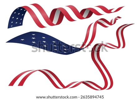 American flag ribbon set for various celebrations, events, and greeting cards such as Independence Day, Veterans Day, etc.