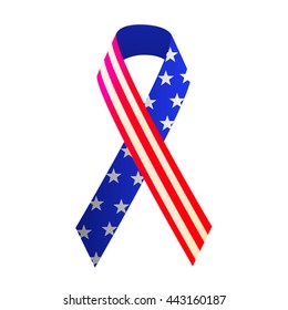 American flag ribbons Memorial Day. Veterans day USA Patriotic red, white, and blue ribbon for Veterans or Memorial Day. Fourth of July. Independence and Presidents day. Vector ribbon flag USA 