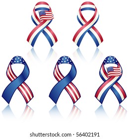 American flag ribbons set vector isolated on white