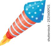 American flag rocket. 4th july firecracker cartoon icon isolated on white background