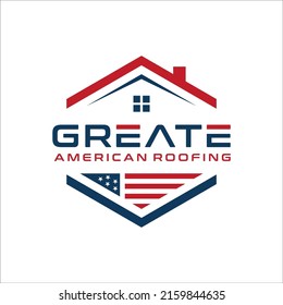 american flag roofing house premium house mortgage logo vector