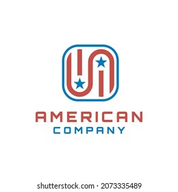 American Flag Rounded Square Frame App Logo Design Vector