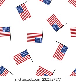 American flag seamless pattern. 4th July, Independence day USA print. Flat doodle flag on shaft, symbol of freedom and liberty. Vector illustration isolated on white background