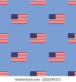 American flag seamless pattern on blue background. Vector illustration.