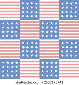 Patrón sin fisuras de la bandera americana con las estrellas y las rayas en rojo, blanco, y azul