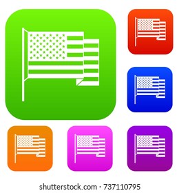 American flag set icon color in flat style isolated on white. Collection sings vector illustration