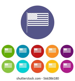 American flag set icons in different colors isolated on white background
