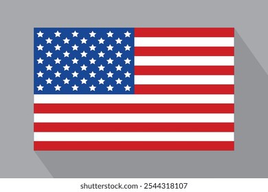 Bandeira americana com sombra, ilustração vetorial. A bandeira nacional dos Estados Unidos.