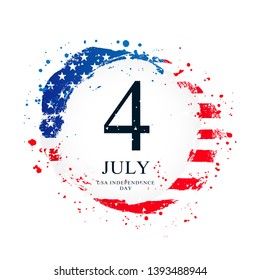American flag in the shape of a circle. July 4 - USA Independence Day. Vector illustration on white background. Brush strokes drawn by hand.