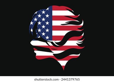 American flag and American girl’s shape, American face, American flag, usa, united states, silhouette vector