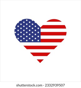 Bandera americana en forma de corazón, símbolo patriótico de los Estados Unidos. Ilustración vectorial de aislados.