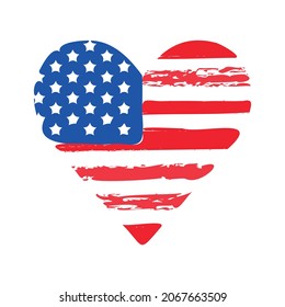 American flag in the shape of a heart. Vector illustration on a white background