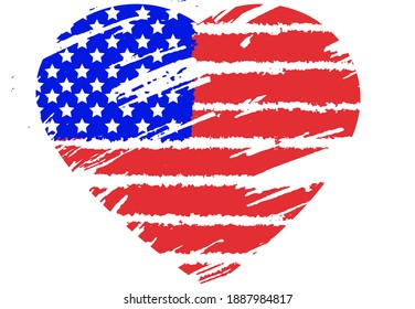 American flag in the shape of a heart. Watercolor. Abstract background for your design. Vector.