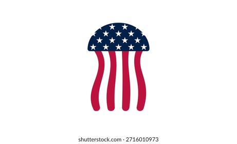 Bandera americana en la forma de una medusa, ilustración de color plano