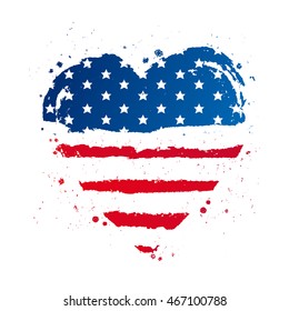 American flag in the shape of a large heart. USA. Vector illustration on white background. Excellent print on a T-shirt.