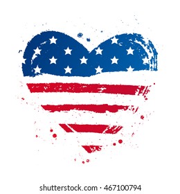 American flag in the shape of a large heart. USA. Vector illustration on white background. Excellent print on a T-shirt.