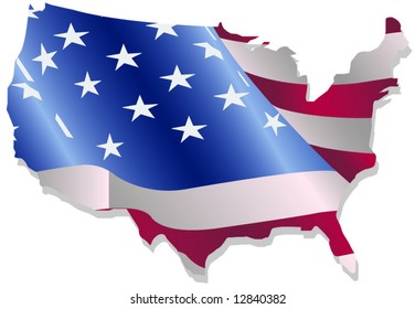 An American Flag in the shape of the United States