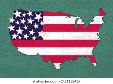 The American flag in the shape of the United States, USA flag in USA map, American map American Flag with Texture