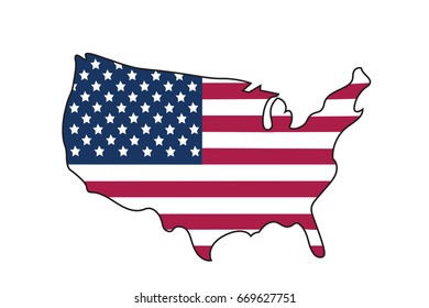 American flag in shape of the United States of America in vector format on white background.