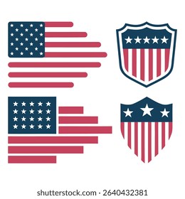 American Flag and Shield Vector Set, USA shield icon. USA flag shield icon, Vector illustration