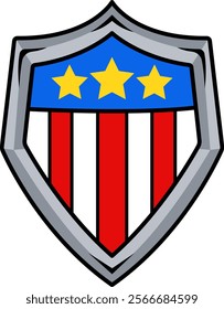 American flag shield vector silhouette with traditional shield shape on white background
