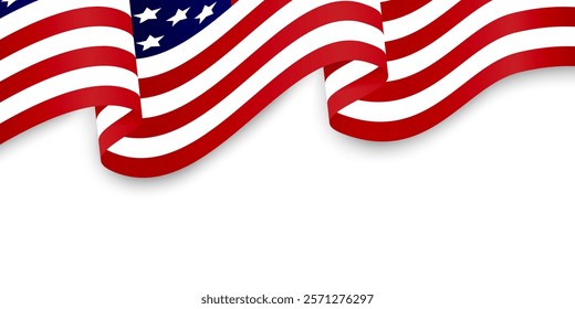 Símbolo da bandeira americana isolado em 3D. Bandeira dos EUA acenando sobre fundo branco. Ilustração realista para a celebração Dia da Independência 4 de julho, Memorial, Dia dos Veteranos. Elemento de design de inauguração presidencial