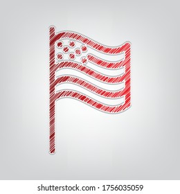 American flag sign. Red gradient scribble Icon with artistic contour gray String on light gray Background. Illustration.