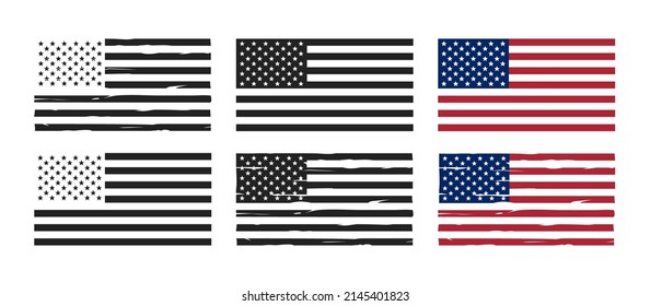 American Flag Silhouette, Back and white screen printing USA flag, Flags of the United States of America, USA Patriotic 4th of July Decorative Flags, Vector illustration svg