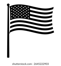 American Flag Silhouette, Black and White USA Flag Vector, United States Flag Silhouette, USA, USA Flag