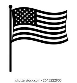 American Flag Silhouette, Black and White USA Flag Vector, United States Flag Silhouette, USA, USA Flag