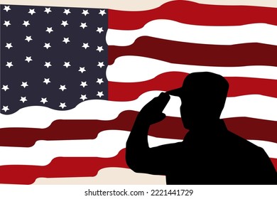 American flag and Silhouette of Soldier suitable for Veterans Day,Independence Day,Memorial Day,4th of July or Labour Day copyspace Background.