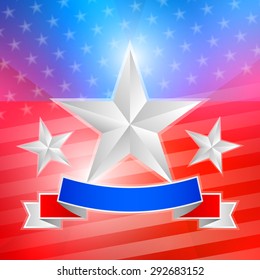 American flag with silver star and ribbon. American Flag, Vector background for Independence Day and other events. 