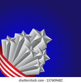 American flag and silver stars, patriotic vector illustration