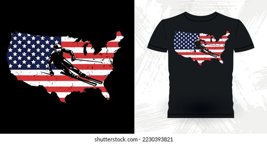 American Flag Ski Lover Funny Skiing Sports Retro Vintage Ski T-shirt Design